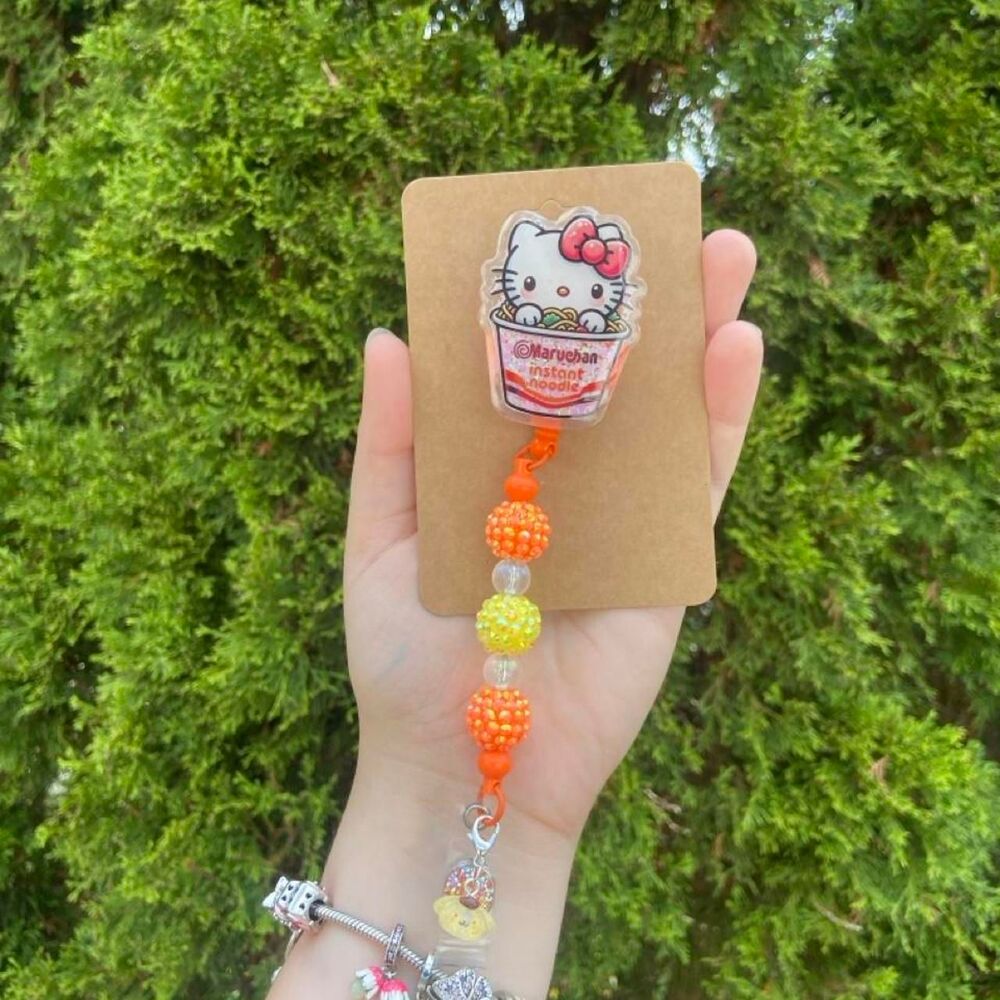 Ramen Hello Kitty Shaker Beaded Badge Reel